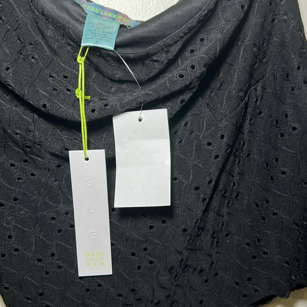Good Luck Gem Black Asymmetrical Top new with tag